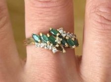Stunning Diamond And Green Emerald Heavy Ring Set in 18ct Yellow Gold SIZE N.5