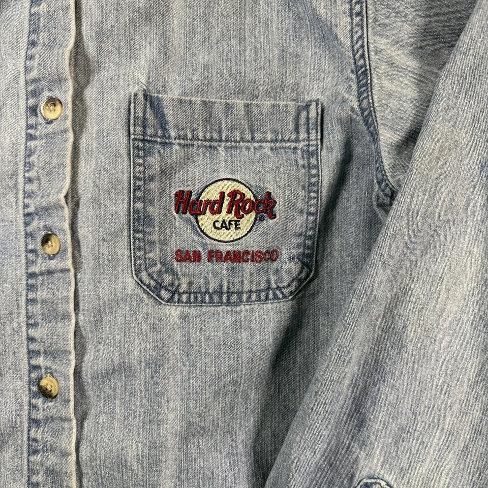 Camisa Hard Rock Café Para Hombre Grande Denim Bordada con Botones San Francisco Foto 4 de 4