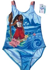 Moana Girls Size 7/8 One-Piece Swimsuit Blue Tropical Design