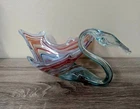 Large Vintage Hand Blown Murano Glass Swirl Swan Made In Italy