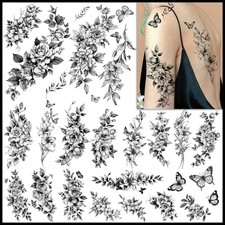 Realistic Flower Temporary Tattoos for Women - 9 Large Sheets Flower Rose Tat...