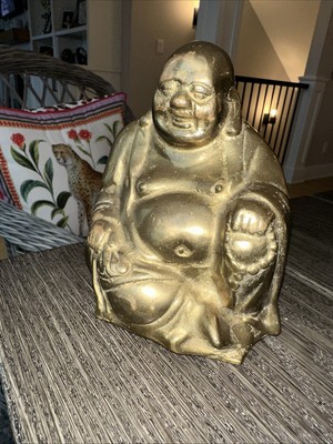 Bronze Laughing Buddah With Beads 6.5Hx 5W Stunning 