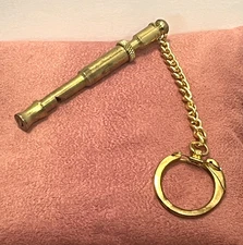 VINTAGE BRASS ADJUSTABLE DOG WHISTLE 2-3/4" KEYCHAIN