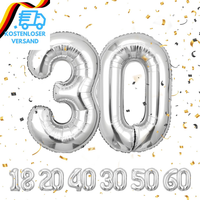 "Geburtstag Zahlen Luftballon 30 Jahre | Folienballon Sliber- Folienballon In 40\""