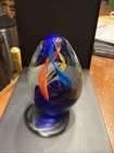 Vintage Art Glass Clear Paperweight Aqua Blue Yellow Red Swirl — photo 1