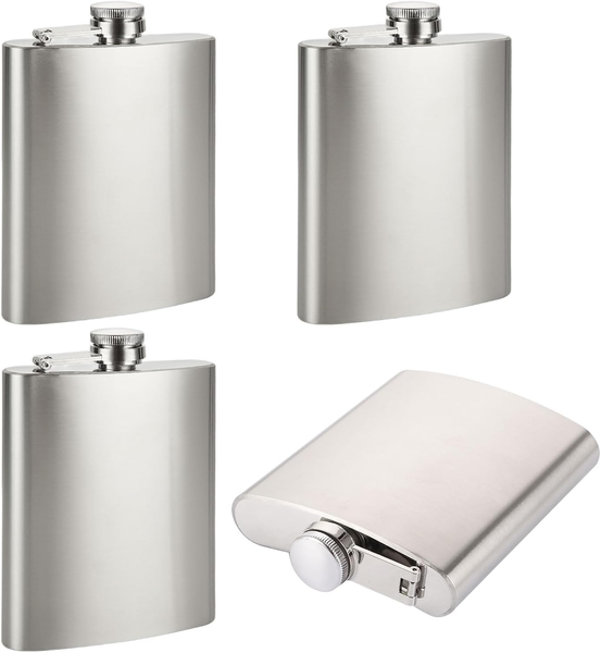 4 StüCk 7Oz / 200Ml Flachmann Aus Edelstahl, Silber Flask HüFtflasche, Auslaufsi-image
