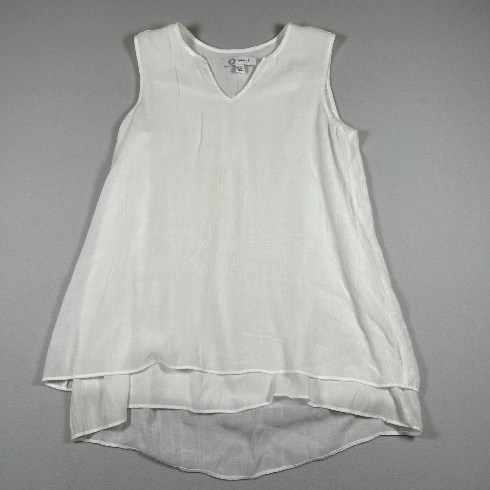 Cristina B Womens White Sleeveless Blouse Hi Low Hem Layered Tunic Size S
