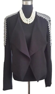Jack by B B Dakota Suit Jacket Sz M Black White Open Front Cascade Dress Casual