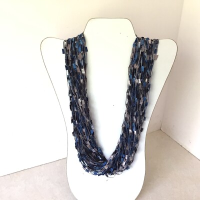 Confetti Scarf Necklace Silver-tone Magnetic Closure Navy, Blue, And Gray