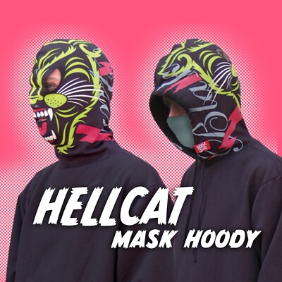 XXL HELL CAT Mask Hoodie • Pullover Sweatshirt • Ski/Snow