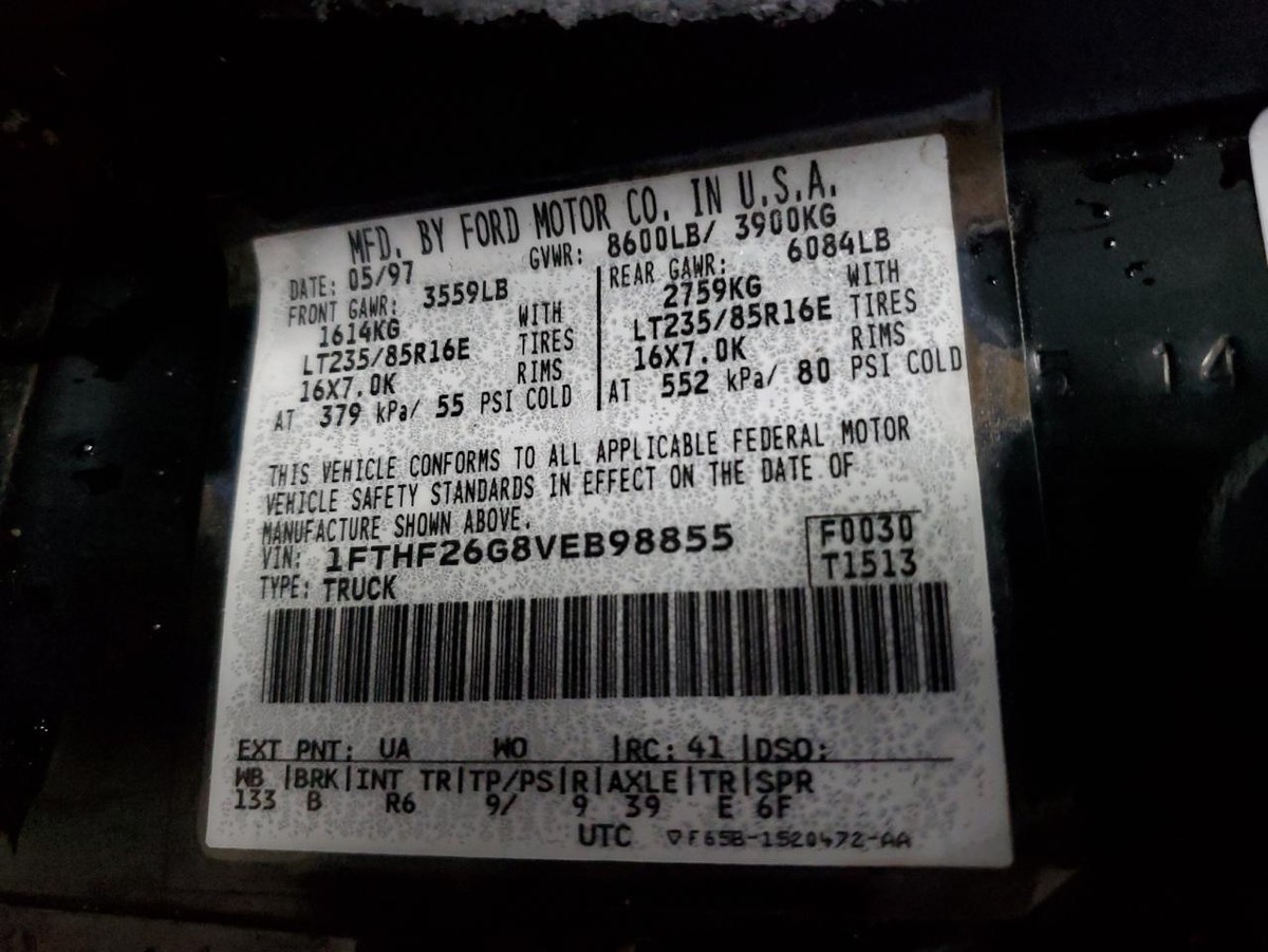 1993-1997 FORD F250 PICKUP Engine 7.5L VIN G 8th Digit