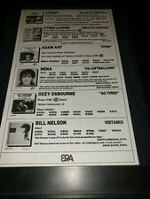 Ozzy Osbourne/Cyndi Lauper/Adam Ant Rare Original Radio Promo Poster Ad Framed#2