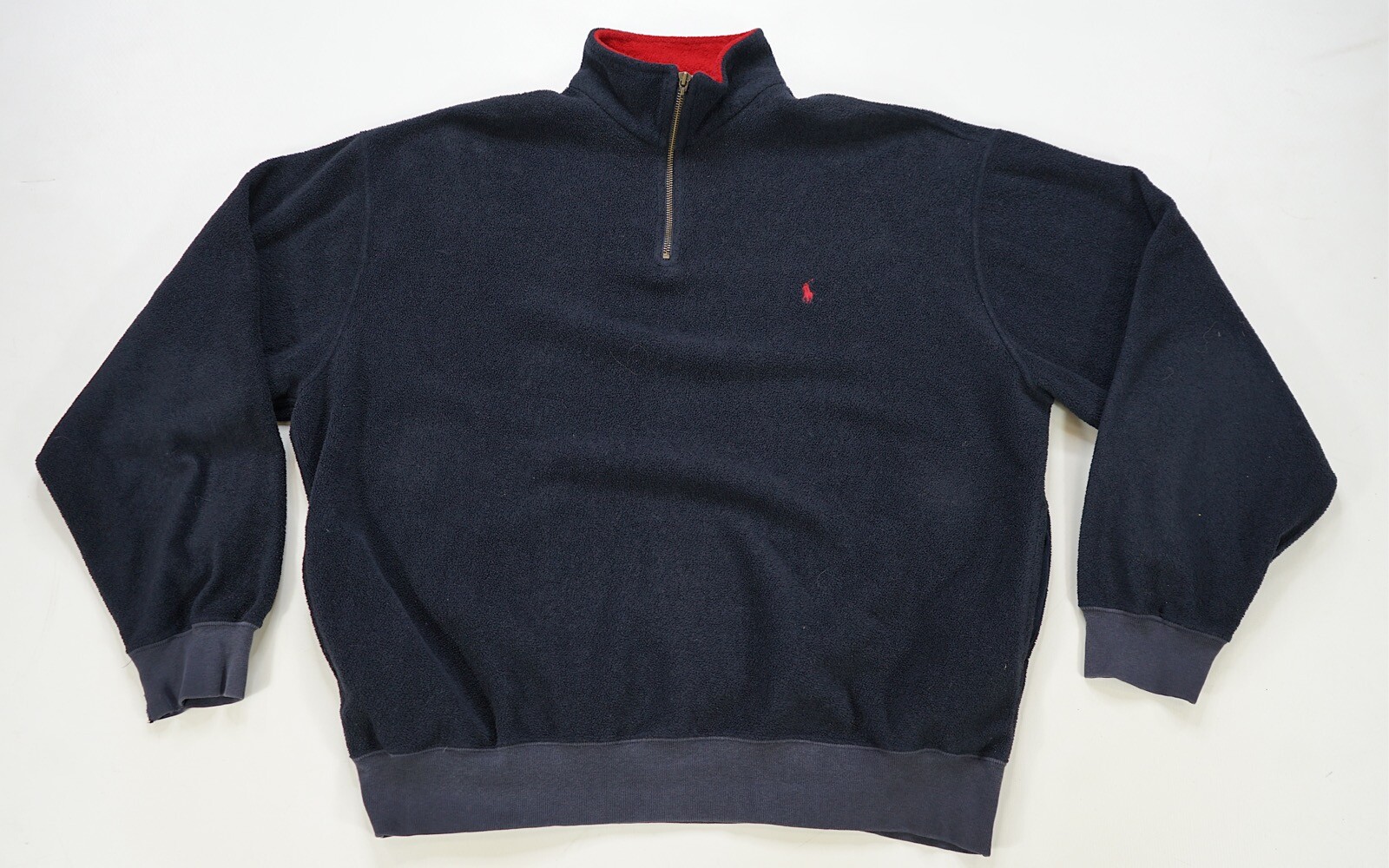 Rara Felpa Vintage POLO RALPH LAUREN Small Pony 1 4 Cerniera Pile anni '90 Navy L