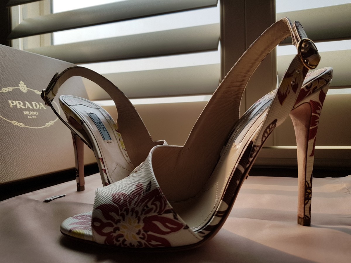 Prada floral half-d'Orsay slingback peeptoe Saffiano leather