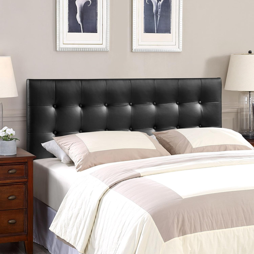 Emily Button Tufted Faux Leather Upholstered Full Headboard in Black - Picture 5 of 6