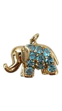 14K Yellow Gold Elephant Charm With Blue Faceted Stones #20318