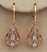 Pretty New 18K Yellow Gold Filled 3 Clear Marquis CZ Mini Hoop Dangle Earrings
