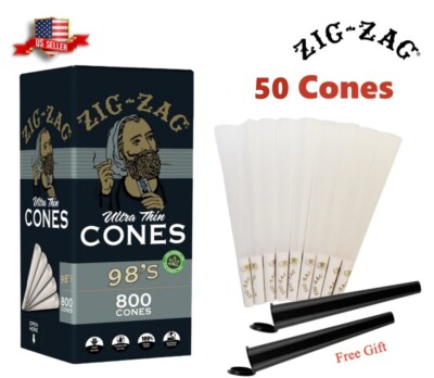 Zig-Zag  Ultra Thin Paper Cones 98mm Size 50 Pack & Free 2 Tubes US