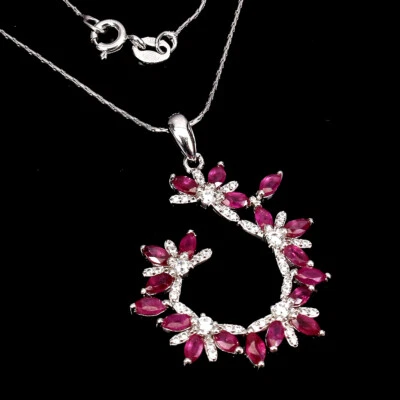 925 Sterling Silber Halskette Marquise Rubin Edelstein Schmuck 18 - Bild 1 von 4