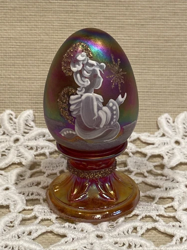 Fenton Carnival Glass Egg - Hand Painted & Signed 1995 #588/2500 - Angel