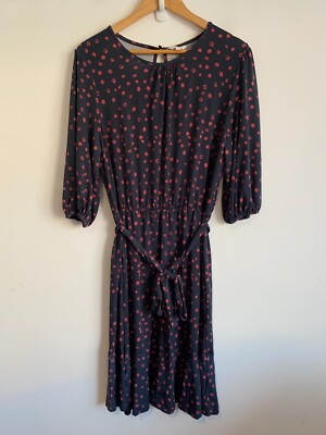 Khoko Dress Womens Size 14 Black Red 3/4 Sleeve Tie Waist Frill