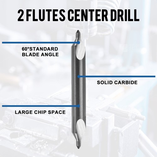 5PCS 60 Degree 5/64" x 3/16" x 1-7/8" Solid Carbide Center Drills-Double End NEW - Picture 2 of 7