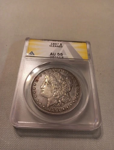 1897 Morgan Silver Dollar Coin ANACS AU-55 Details 'Cleaned'
