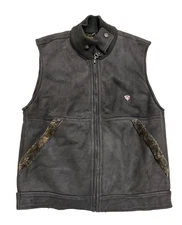 Post Card Leather and Shearling Men's Vest Tag Size 36 Brown