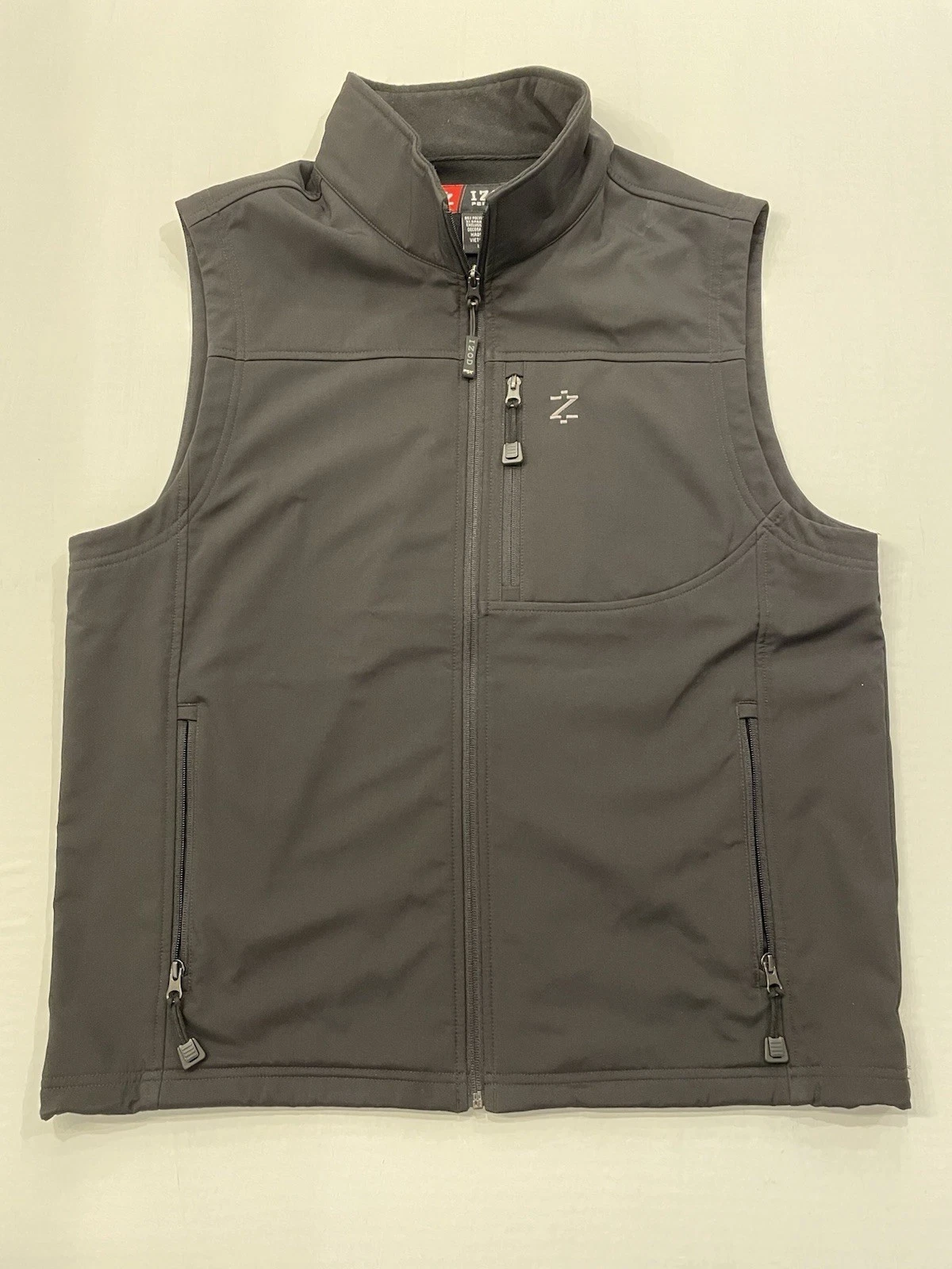 Izod Men's Black Perform X Full Zip Vest Size Large Fleece Lining 3 Zip Pockets