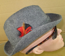 Stetson Vintage Wool Herringbone Fedora Trilby Hat Gray Men's Size 7