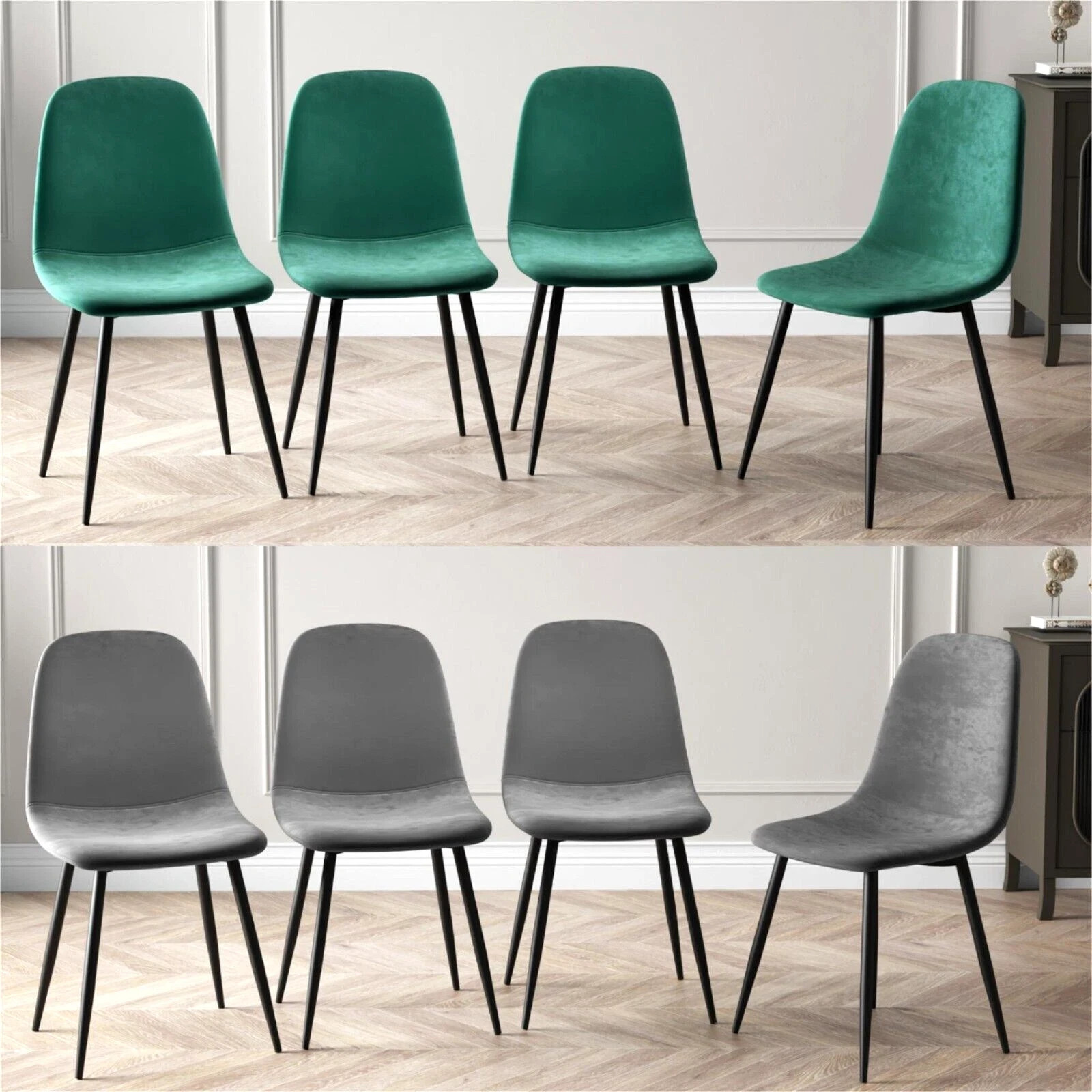 Mondeer Set of 4 Dining Chairs Velvet Chairs Metal Leg Fabric Upholstered Seat