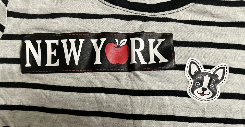 Justice Brand Girls Size 8 Black & Grey Striped New York City NYC Broadway Tee - Image 2 of 4