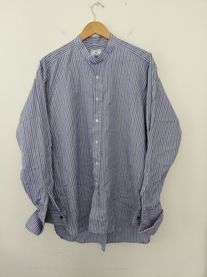 HAINES BONNER KRAGENLOSES HEMD 16,5 BLAU WEISS GESTREIFT GRANDAD BARRISTER LAW 