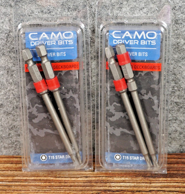2 x CAMO 345089 T15 Torx Driver Bits for Grooved Decking 2 Packs, New In Boxes