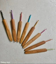 Aluminum Crochet Hook with Bamboo Handle 9 Piece Set Ergonomic Design