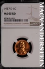 1957-D Lincoln Wheat Cent- NGC-MS65 RD Gem Brilliant Uncirculated Luster #SLM351