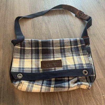 Vintage Abercrombie & Fitch Soft Sided Flannel Plaid Messenger Bag 