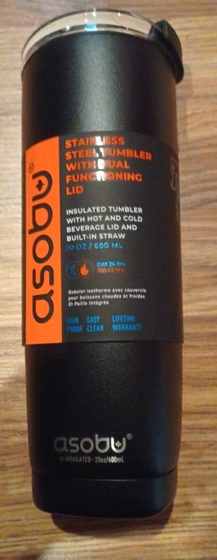 Asobu Aqualina Insulated Tumbler. NIB. Black. Popup straw. Hot & Cold