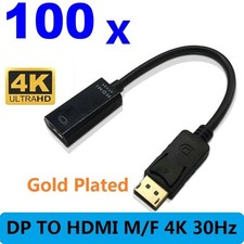 LOT 100 X 10inch/25cm DisplayPort DP Male to HDMI Female Cables Adapter 4K 1080P
