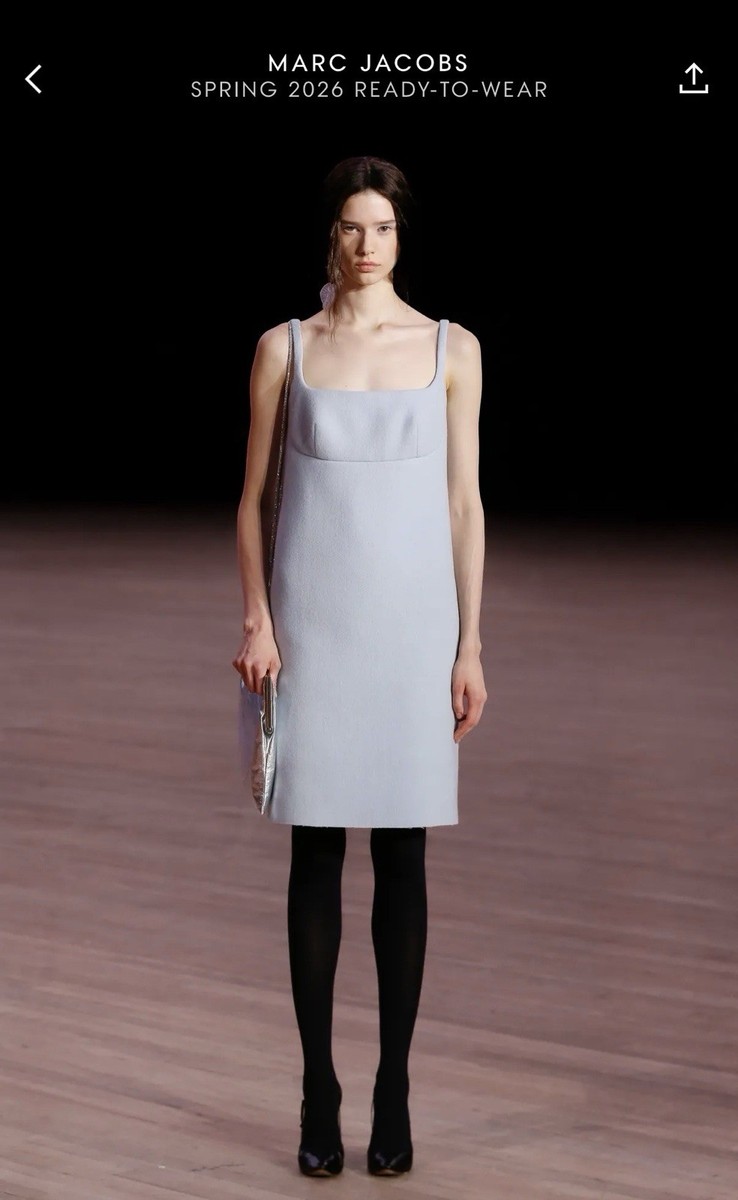 marc jacobs blue dress Marc Jacobs Runway Fall 2020 Baby Blue Wool Square Neck Slip Dress 4 Spring  2026