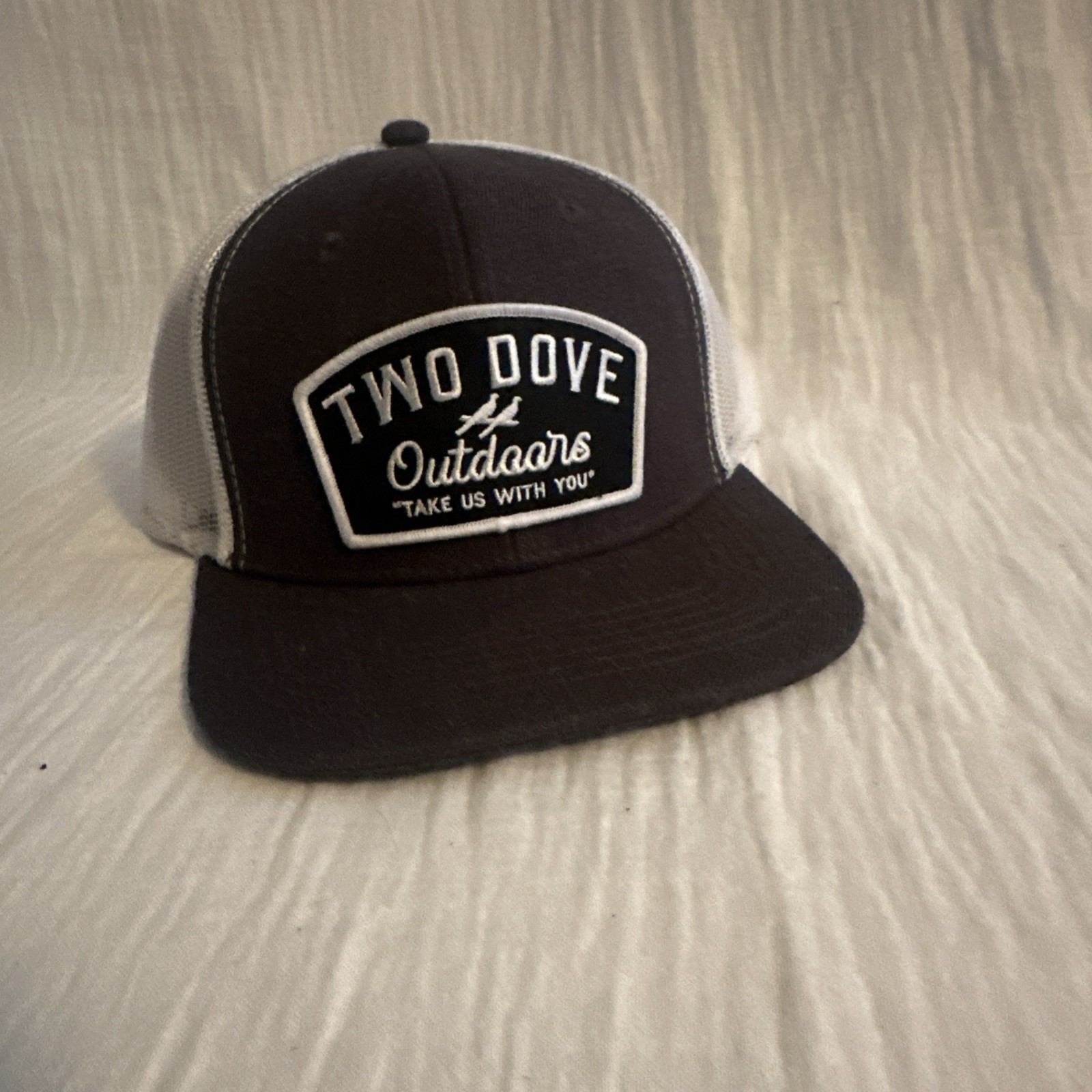 Two  Doves Outdoors "Take Us With You" grey/white mesh snap back hunt NEW cap