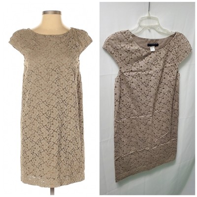 Les Copains Designer Classic Minimalist Tan Lace Versatile Shift Dress Size 38IT