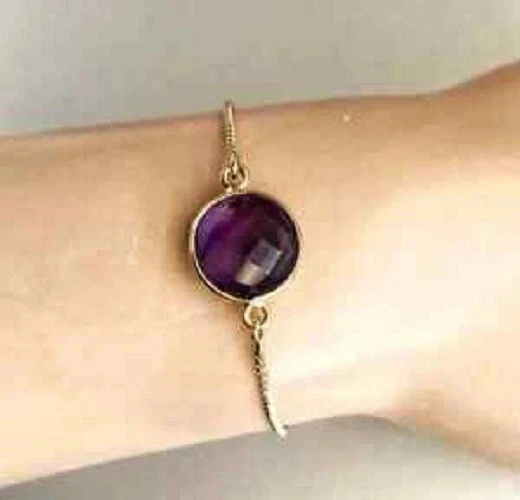 2Ct Round Cut Lab-Created Amethyst Charming Bolo Bracelet 14K Yellow Gold Plated - Image 2 of 4