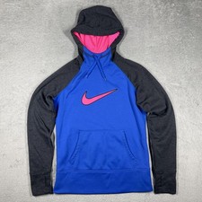 Nike Therma-Fit Hoodie Womens S Blue Pullover Hooded Pockets Thermal Athletic