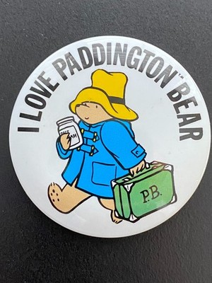 Vintage 1982 Paddington Bear Button Movie Pinback Eden Toys 2 1/2 inches
