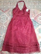 Davids Bridal Apple Red Organza Halter Tea Length Dress NWT Size 12 F11876