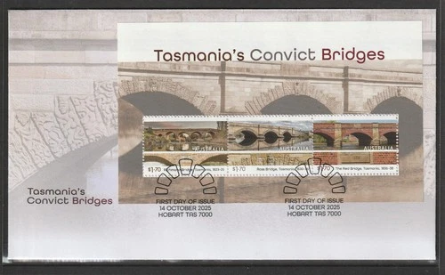 Australia 2025: Tasmania's Convict Bridges - First Day Cover with Mini-Sheet.
