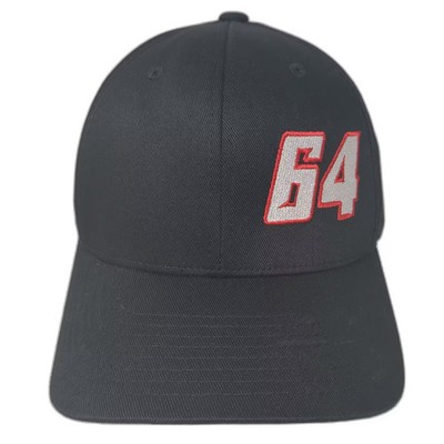 Flexfit Baseball Cap Black Red Hat XL Embroidered 64 Racing Fitted Curved Bill