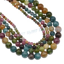 Natural Multicolor Tourmaline Round Gemstone Loose Beads 15'' Strand 4/6/8/10mm