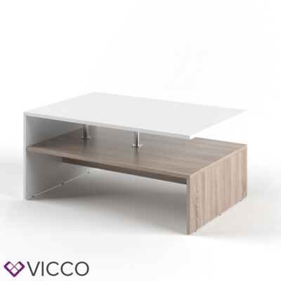 Table Basse Vicco Amato Blanc – Moderne – 90x60x42 Cm – Avec étagères